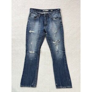 BKE Buckle Jeans Mens 33R Blue Denim Jake Straight Leg Faded Distressed Medium
